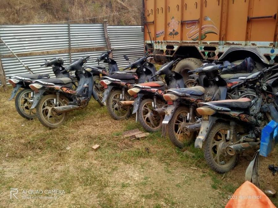 Foreign origin Kenbo bikes seized by Manipur police in Churachandpur district. (NNN Photo)